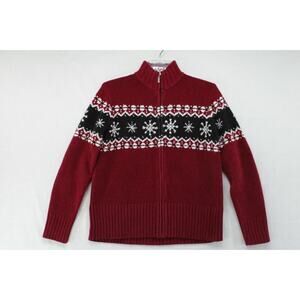 VTG Van Heusen Snowflake Sweater Women's Small Red Full Zip Y2K Winter Christmas